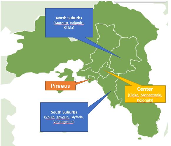 Mapa das regiões de Atenas